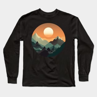 Mountains Sun Contemporary Flat Art Long Sleeve T-Shirt